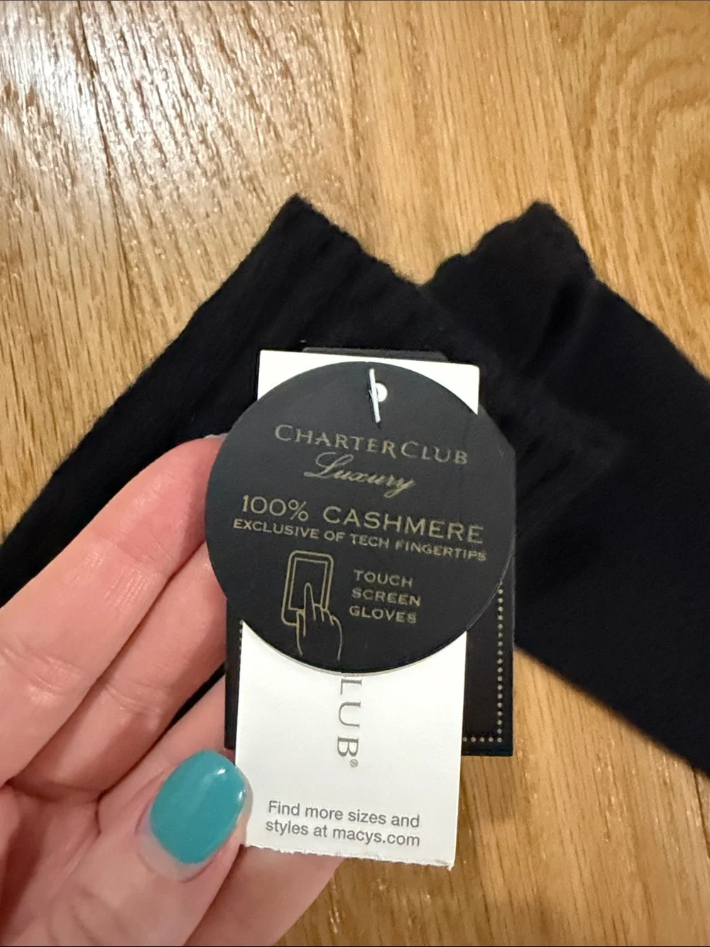 NWT Charter Club Black Cashmere Touch Screen Gloves